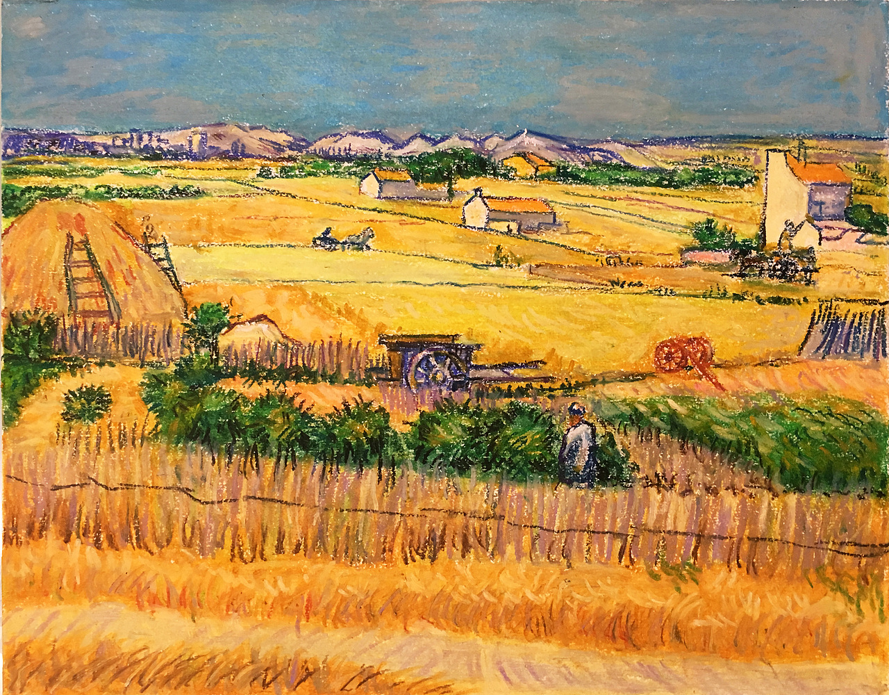 油画棒练习分享之梵高作品收获的风景
