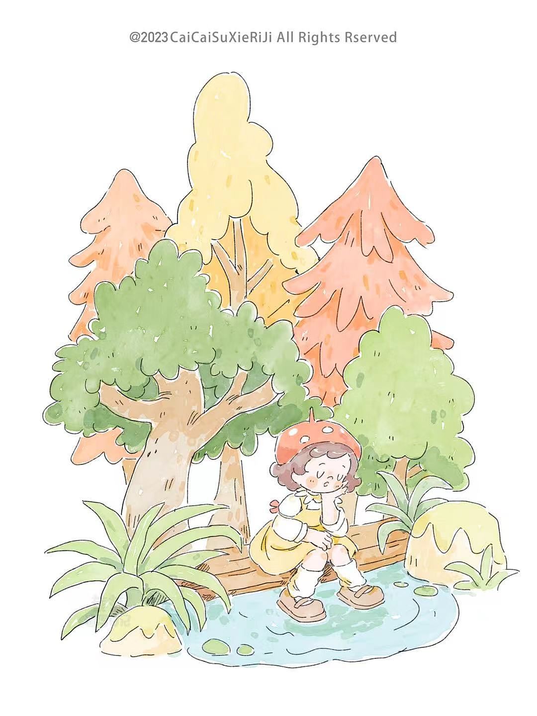 iPad淡彩小场景插画/植物少女（图ZMzI3NTM4MjI4） - 儿童插画 - 站酷设计师菜菜速写原创素材 - 站酷ZCOOL