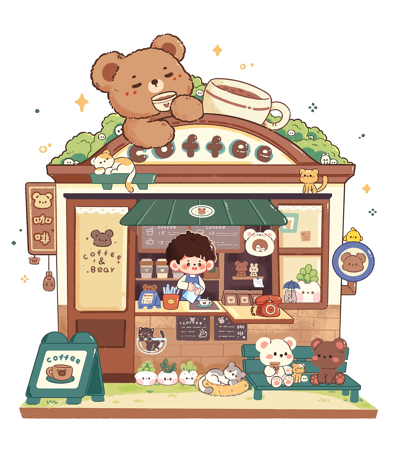 一家小小的店(系列插画①)（图ZMzEwMjEwNDA4） - 创作习作 - 站酷设计师无名小小贝原创素材 - 站酷ZCOOL