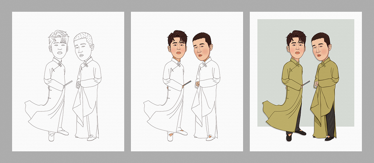 卡通Q版人像插画（德云社张云雷杨九郎）（图ZMjQ4OTU3MDI0） - 创作习作 - 站酷设计师ZFF9202原创素材 - 站酷ZCOOL