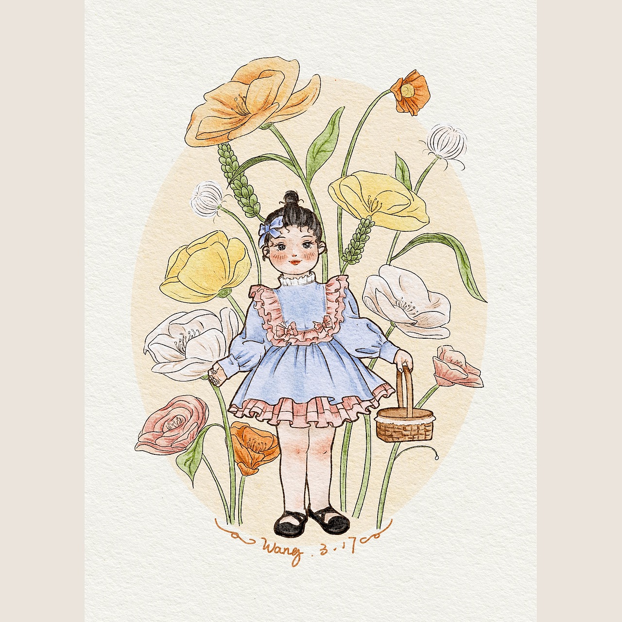 复古插画 小女孩与花（图ZMjkzMDYwMjcy） - 创作习作 - 站酷设计师super程sir原创素材 - 站酷ZCOOL