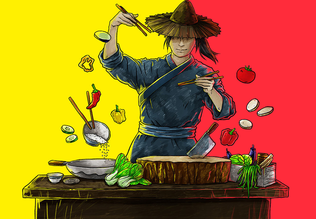 去年朋友的餐饮店开业,给他画的食客插画