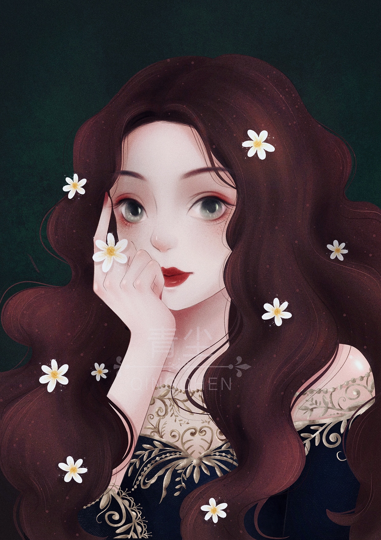 卷发女生|插画|商业插画|青尘手绘_原创作品-站酷zcool