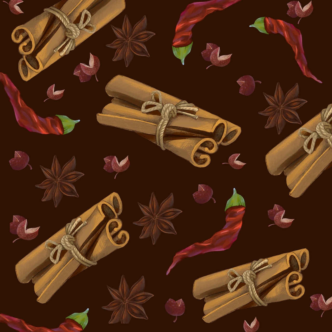 调料 花椒 大料 桂皮 干辣椒|插画|商业插画|zhangying200 - 原创作品