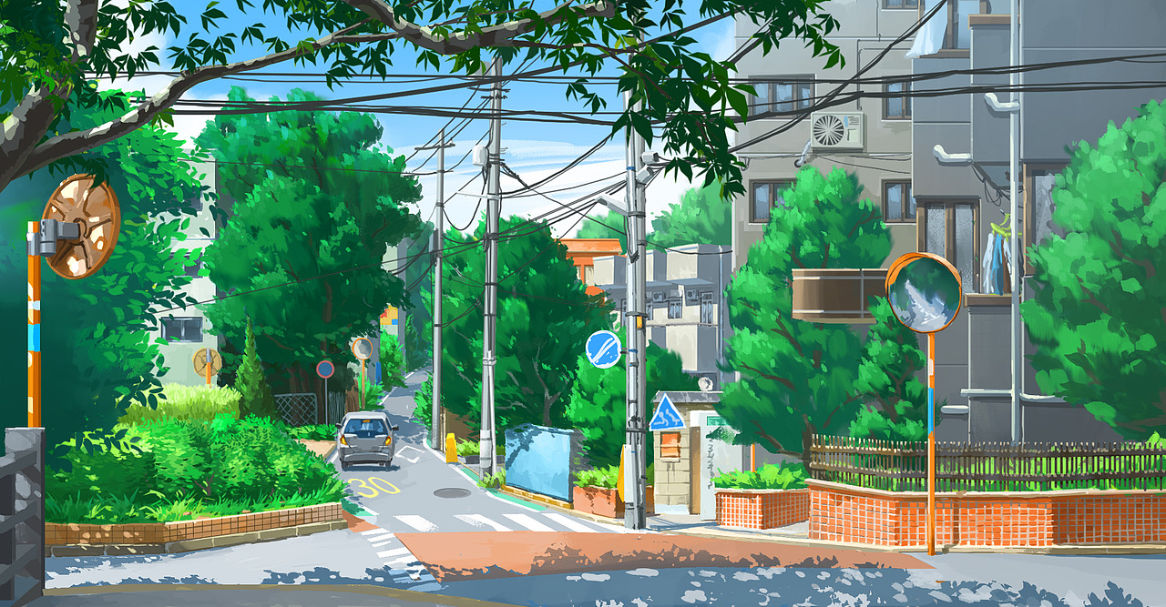 夏天街道|插画|游戏原画|行之lv_原创作品-站酷zcool