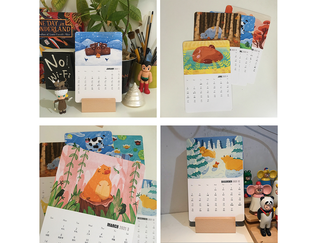 2021年了,第一次尝试自制原创台历,新技能get,每个月都有不同的牛牛陪