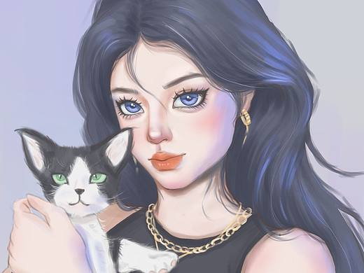 美女与猫（个人主页-ZNjU5MzY3OTY=） - 绘画 - 站酷设计师啊柠w原创素材 - 站酷ZCOOL