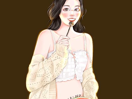 原创手绘水彩孕妇照 爱吃西瓜的孕妈咪