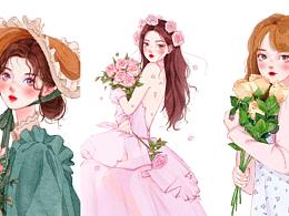 與花的約定-少女插畫