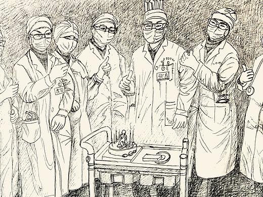 《抗疫》主题速写画