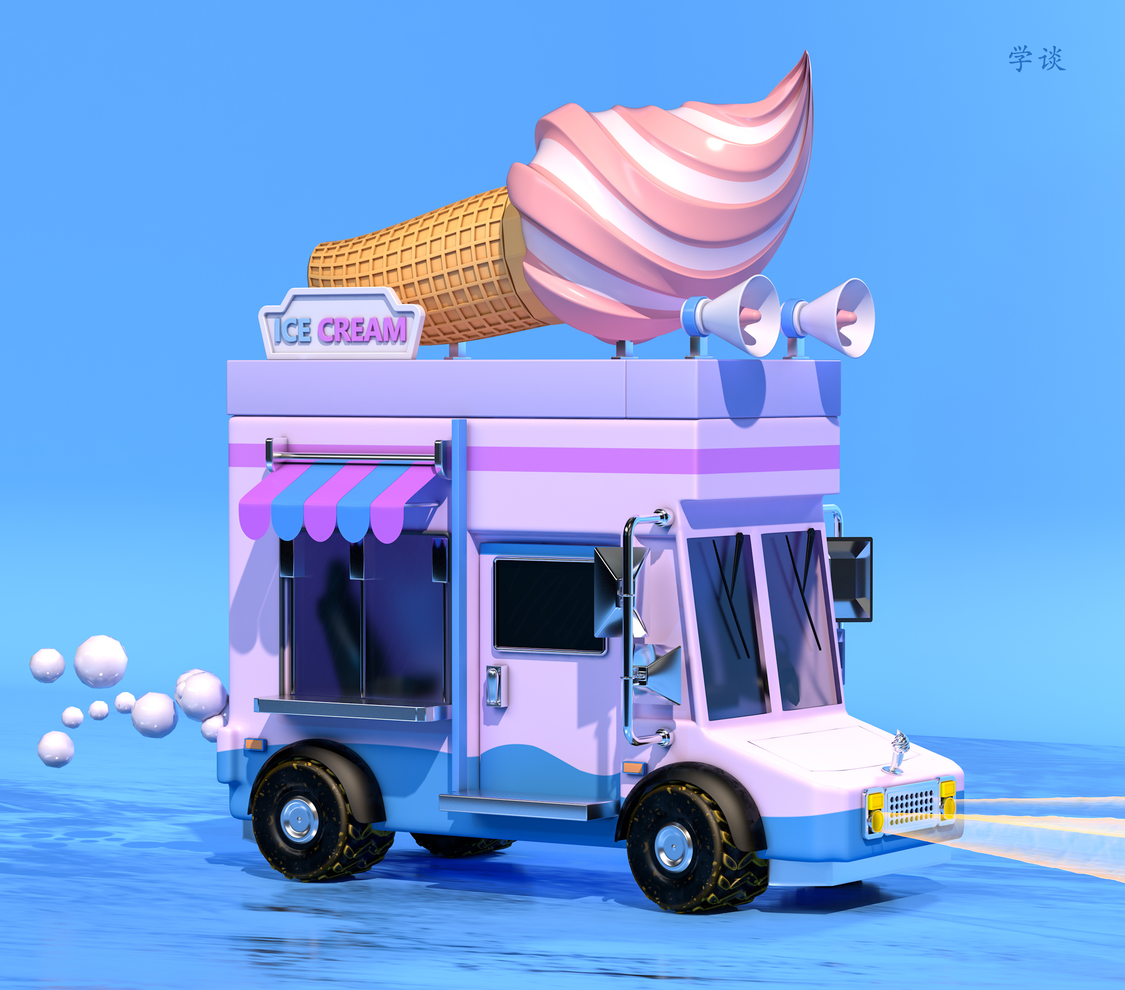 c4d冰激凌汽车建模 手绘后期