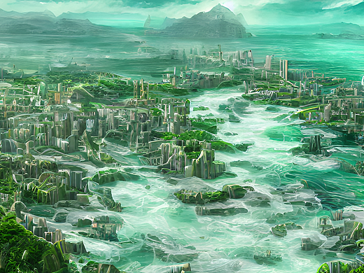 #AI创作实验室#城市,大海,绿色,梦幻