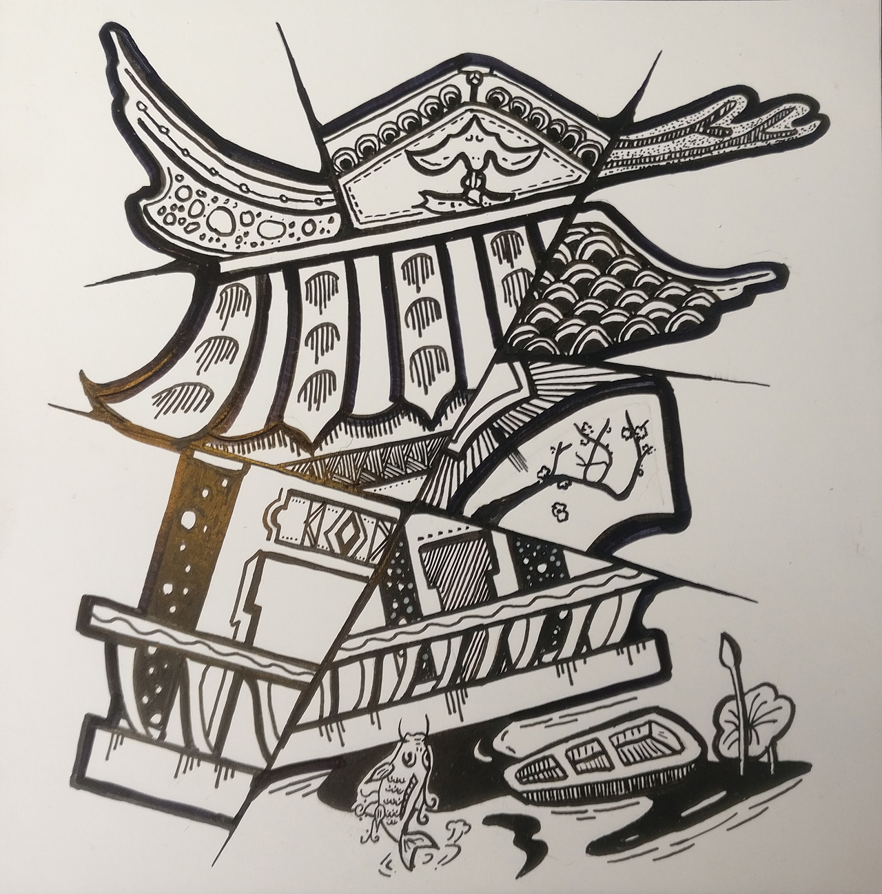 苏州园林建筑解构手绘