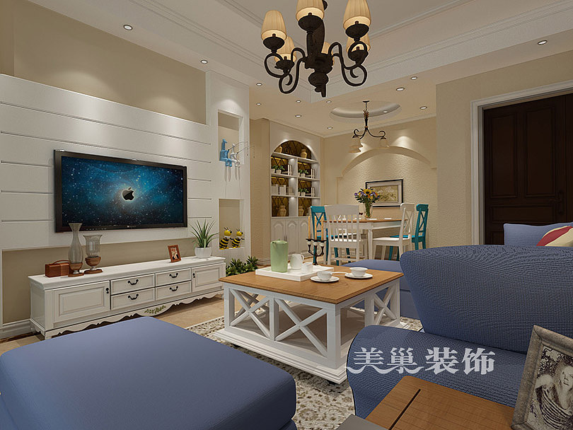 祝福红城样板间装修,110平三室两厅美式风格