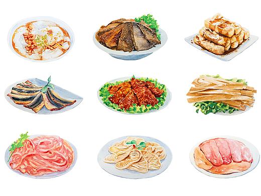 水彩画-火锅配菜