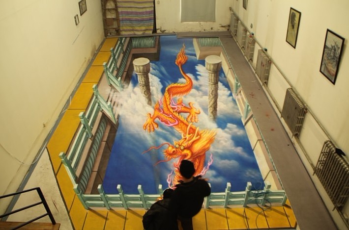 2012年02大型3d街头立体画原创精品作品神龙天宫北京金盛博创3d画