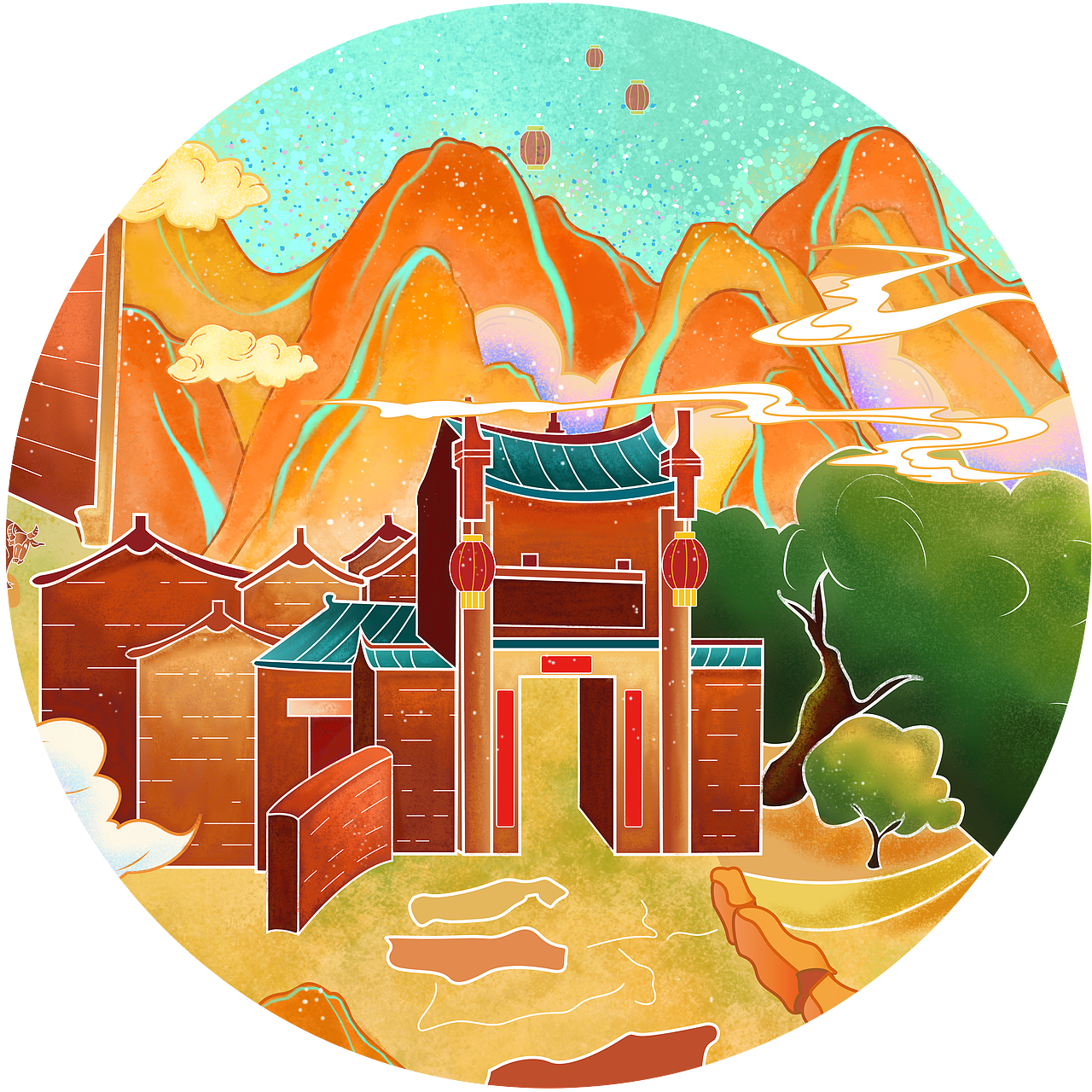 “勾蓝”兰溪瑶寨插画设计（图ZMjU4NTUyMDQw） - 商业插画 - 站酷设计师江月晃重山原创素材 - 站酷ZCOOL