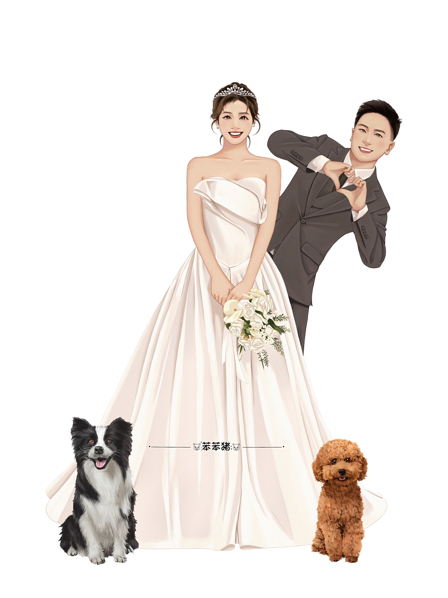 手绘一家四口婚纱照/婚礼该有的幸福样子（图ZMzUyOTczMzc2） - 商业插画 - 站酷设计师苯苯猪原创素材 - 站酷ZCOOL
