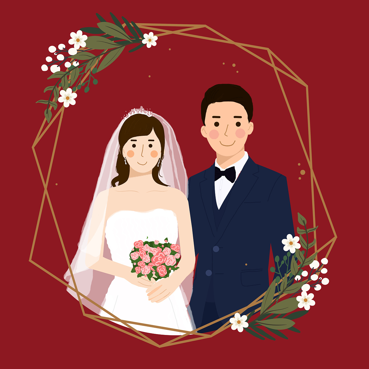 定制类婚礼请柬插画