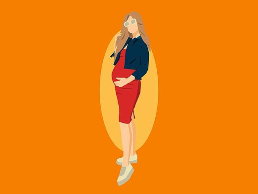 穿紅裙子和牛仔夾克的孕婦橙色背景（個(gè)人主頁(yè)-ZNDU1NzY3NDA=） - 商業(yè)插畫(huà) - 站酷設(shè)計(jì)師SamanthaN原創(chuàng)素材 - 站酷ZCOOL