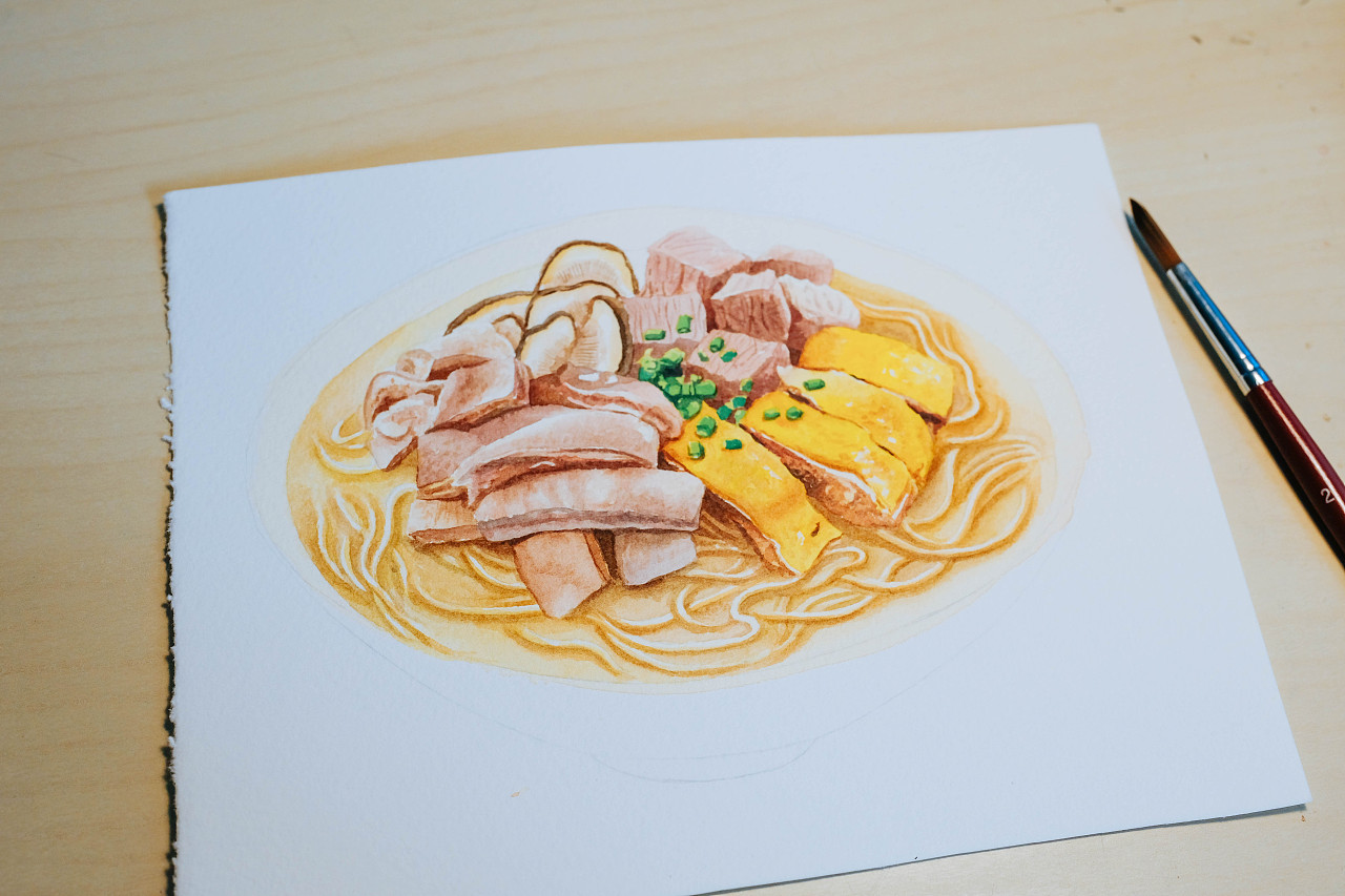 猪肚鸡面-水彩画