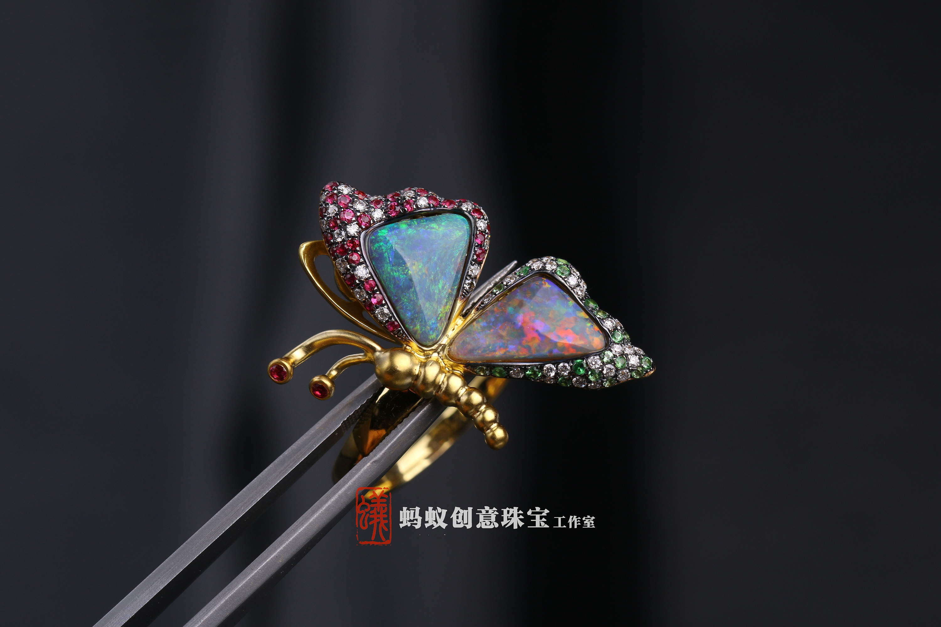 蚂蚁创意珠宝工作室——欧珀手工雕蜡蝴蝶戒指