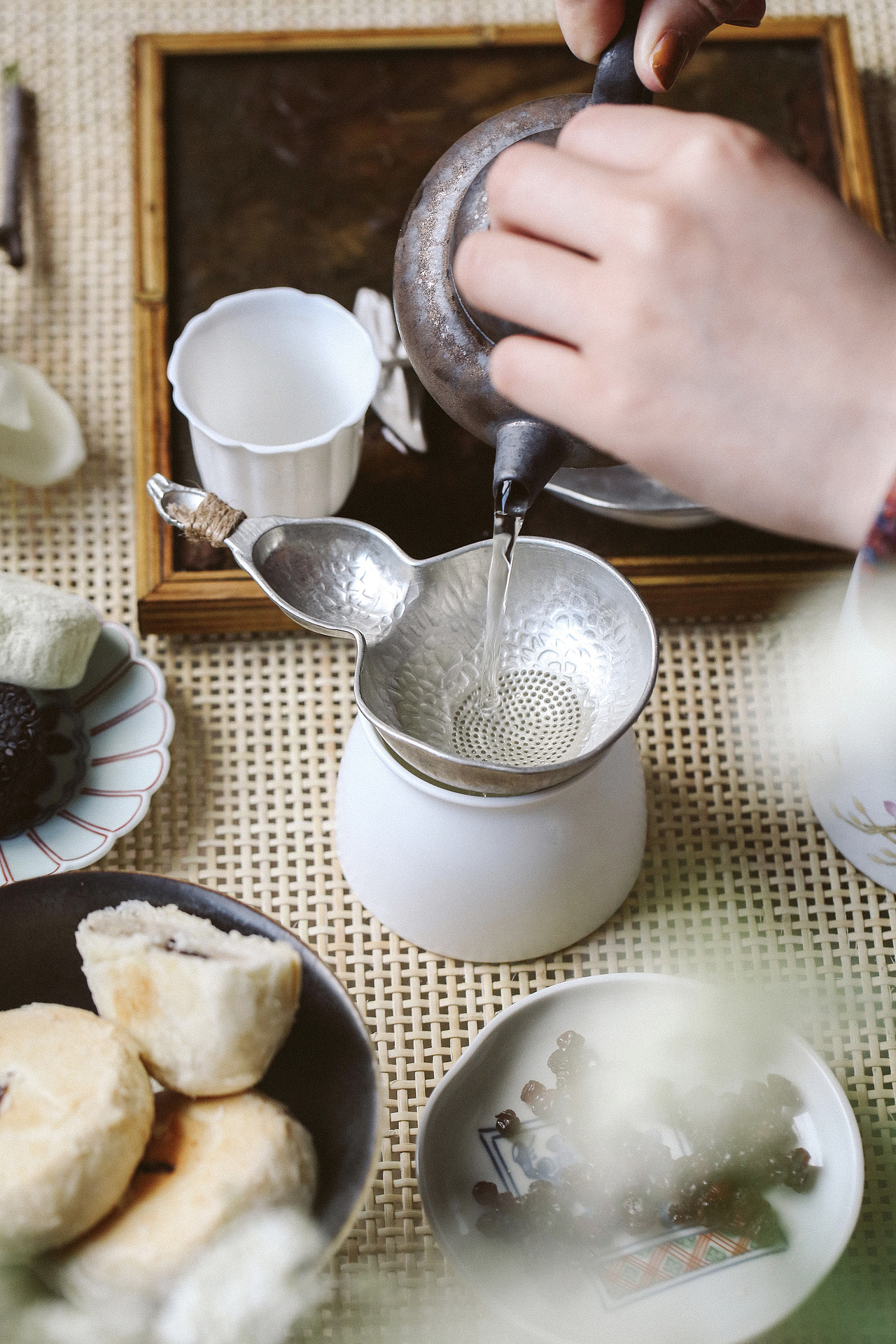 999纯银紫竹茶针银茶勺 茶壶 干泡盘