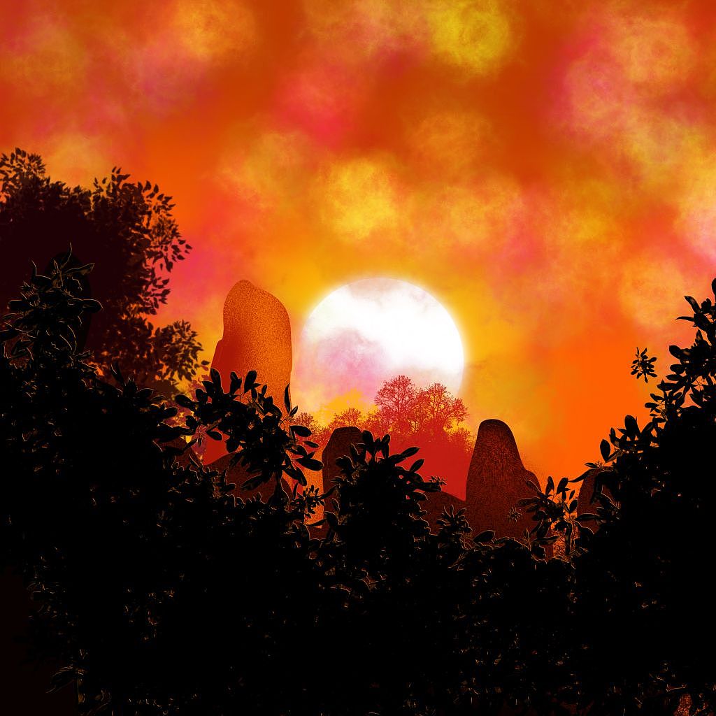 插画壁纸。山外的夕阳（图ZMzIxMDI0MDc2） - 商业插画 - 站酷设计师夏天插画汇原创素材 - 站酷ZCOOL