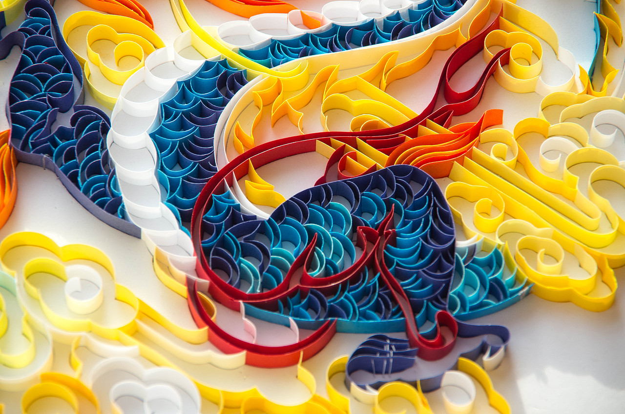 手工衍纸装饰画——龙腾四海_翡翠梦境艺术工坊-站酷zcool