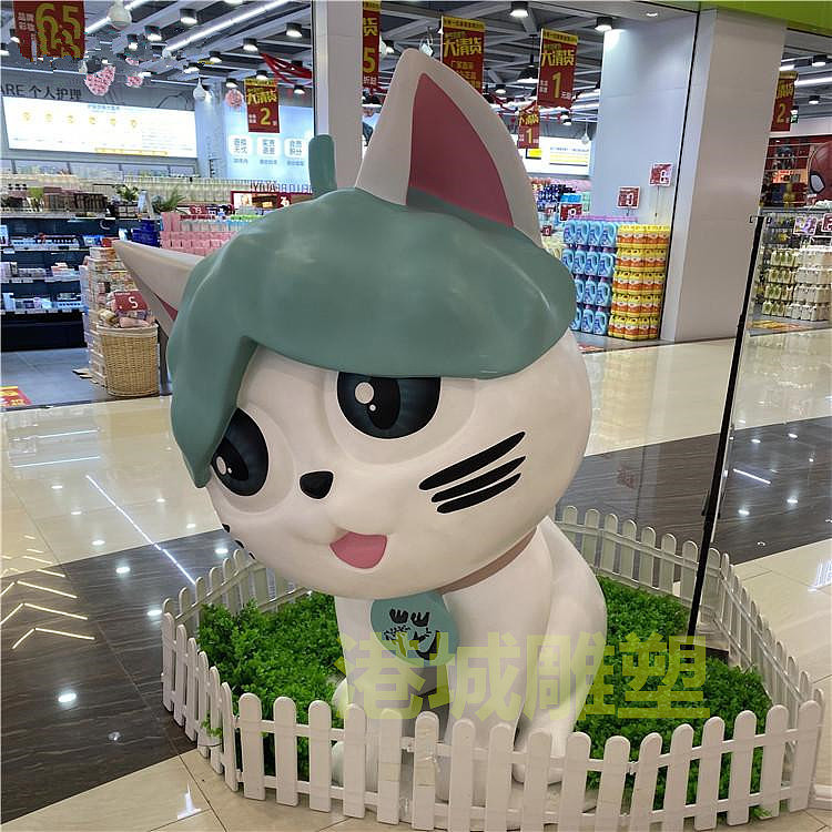 商场活动展览吉祥物玻璃钢卡通小猫咪公仔雕塑像零售厂