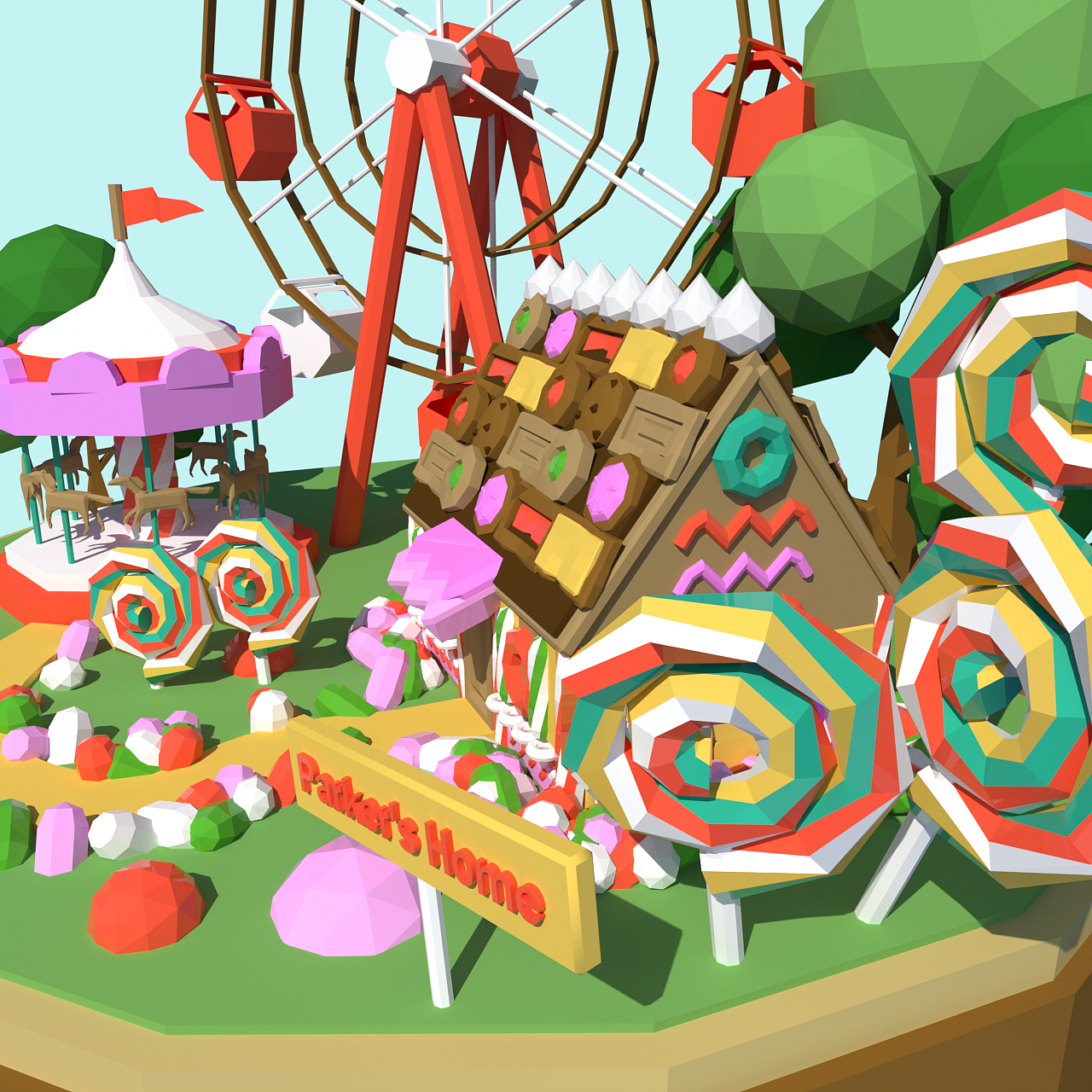 【C4D LowPoly/低面多边形】糖果饼干屋游乐园（图ZMjc3Njc4MDUy） - 场景 - 站酷设计师Parkerrrrrrrrrrr原创素材 - 站酷ZCOOL