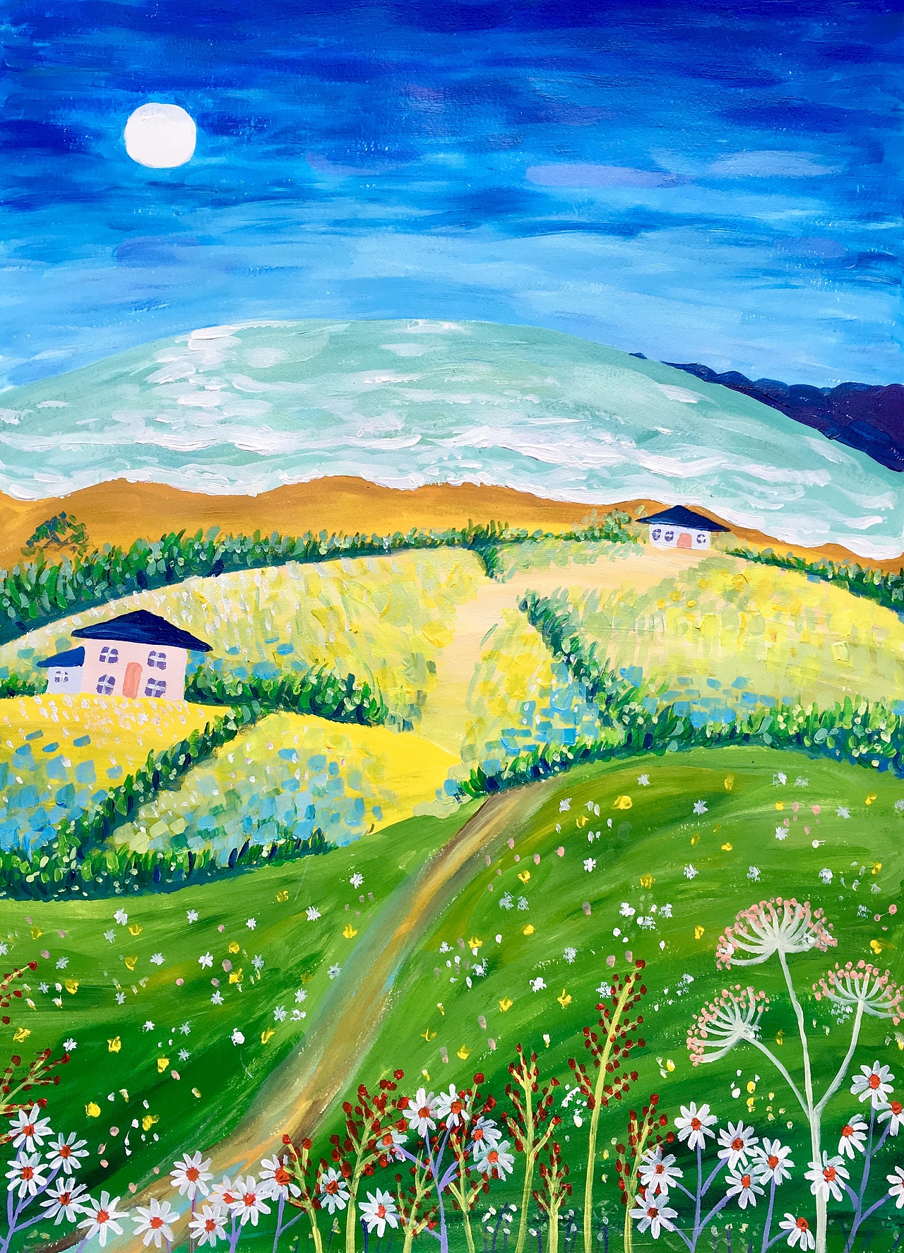 丙烯风景-海浪小屋