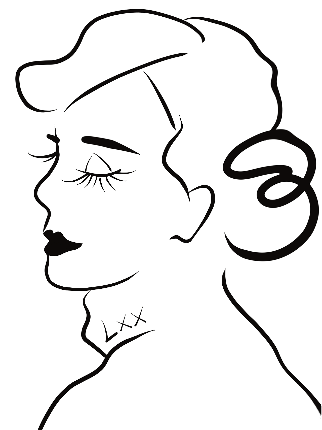 极简风抽象线条设计黑白插画简笔装饰手绘少女