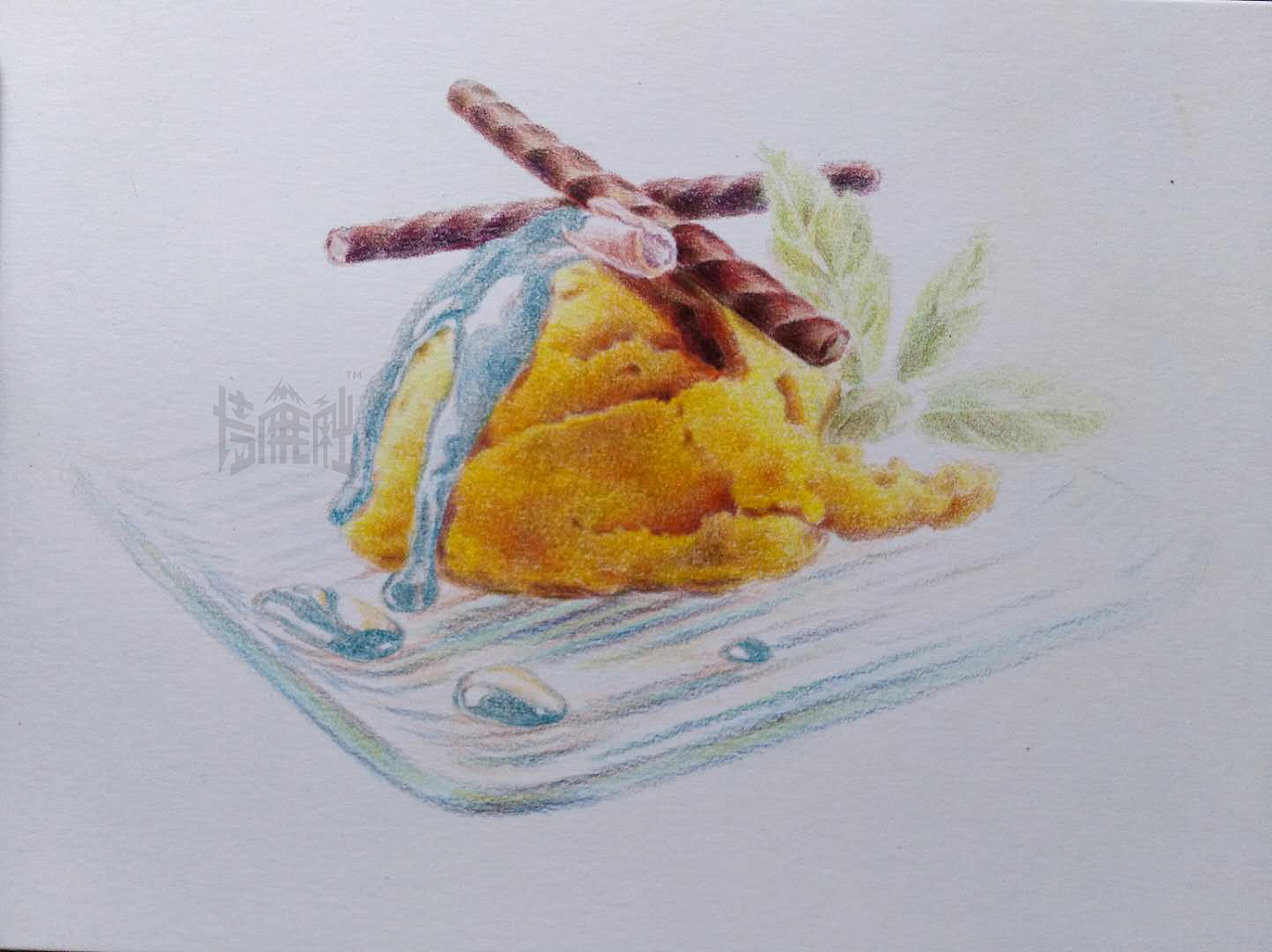 彩铅甜品——巧克力芒果沙冰