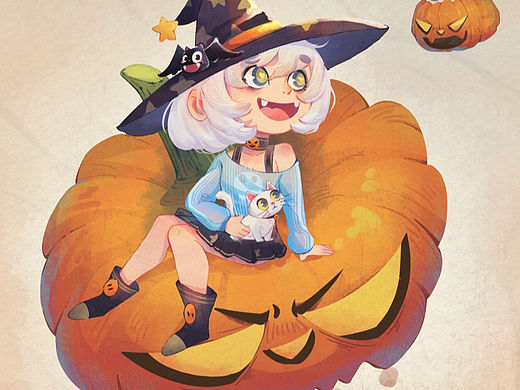 萬圣節(jié)的小魔女（個人主頁-ZNjY3MzYzNTI=） - 兒童插畫 - 站酷設計師芽芽_ling原創(chuàng)素材 - 站酷ZCOOL