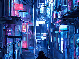 #AI创作实验室#赛博朋克远景,昏暗的巷子里,红色衣服