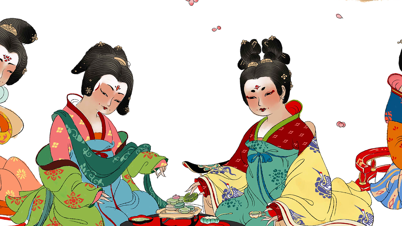 女神下午茶 X 水墨（图ZMTQ4NjU3NTgw） - 商业插画 - 站酷设计师朝朝兰原创素材 - 站酷ZCOOL