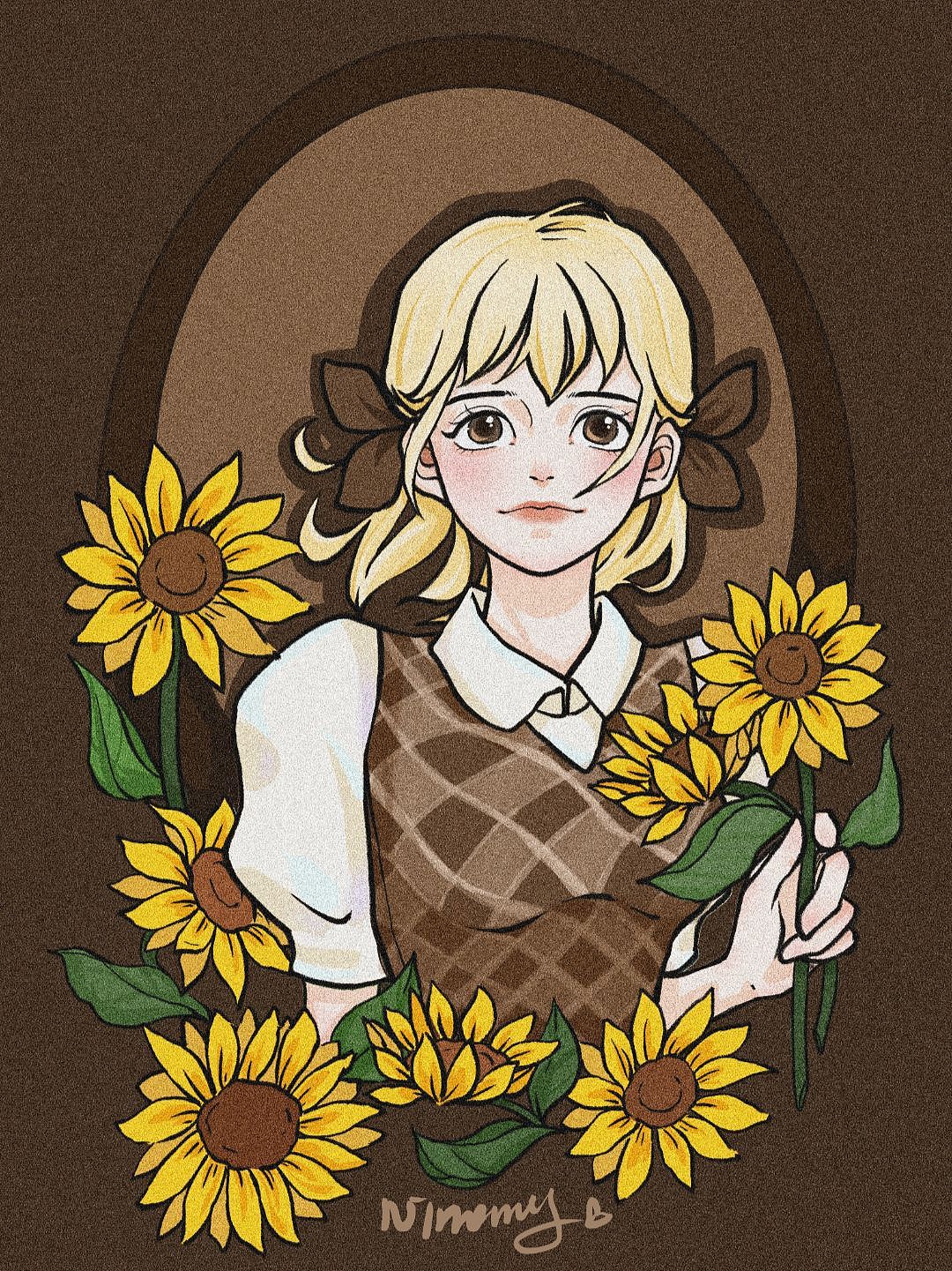 原创插画美少女半身像