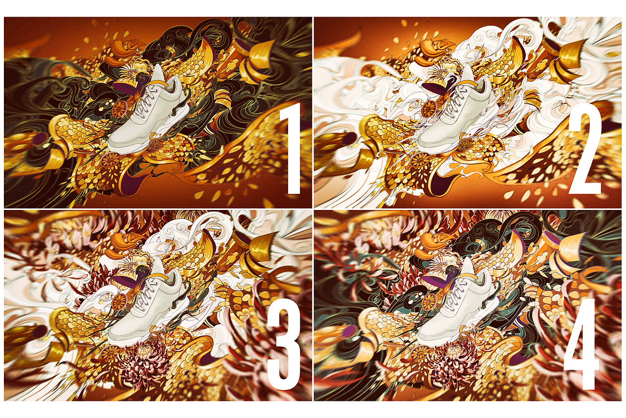潮鞋品牌“黄金甲”系列产品插画广告制做/desgined by武减武文化创意