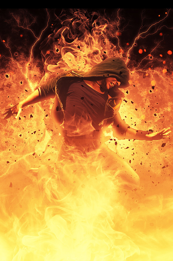 ps中文版高端特效动作——爆裂火焰背景