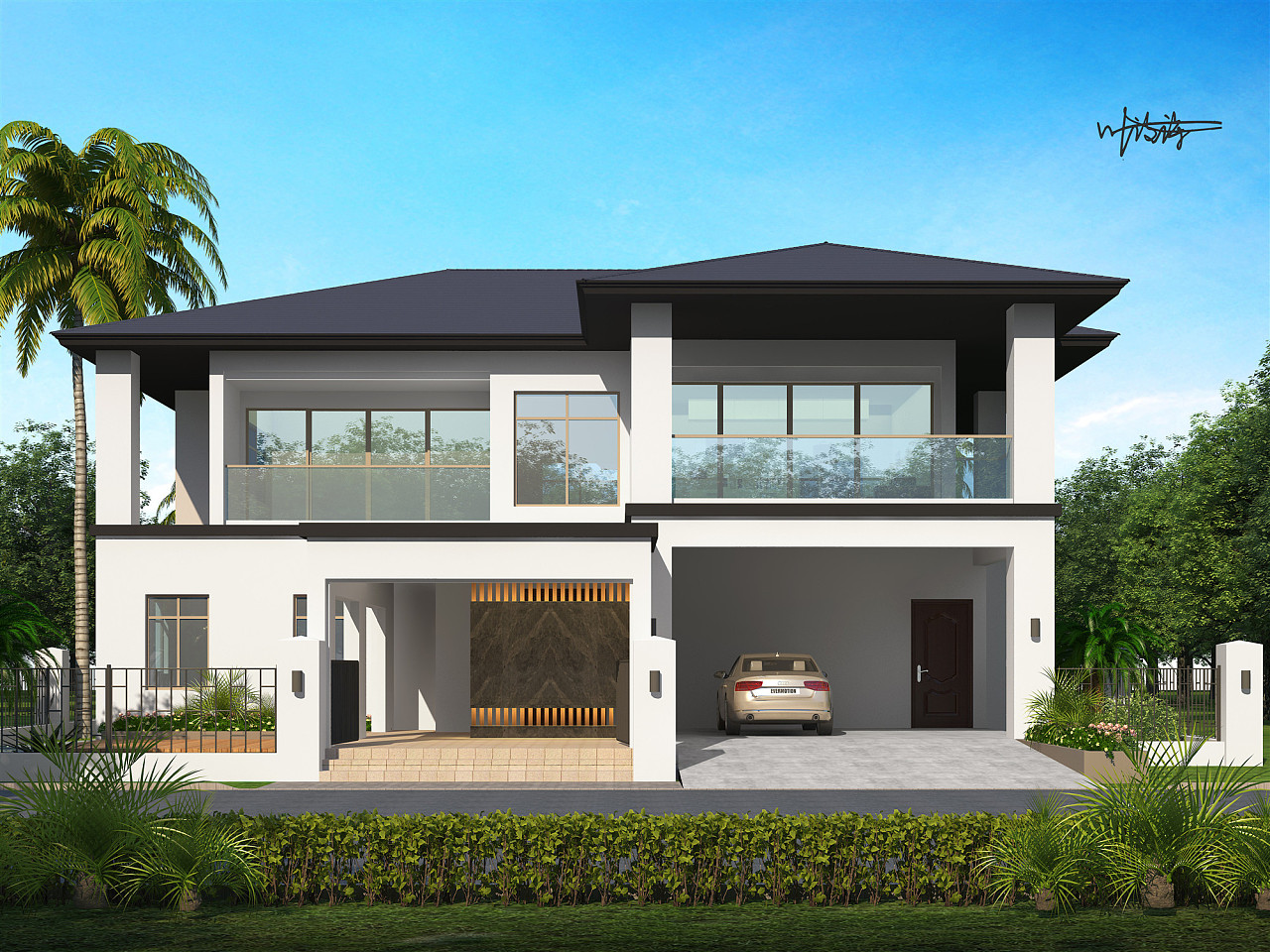 室外效果图-别墅外立面-鸟瞰