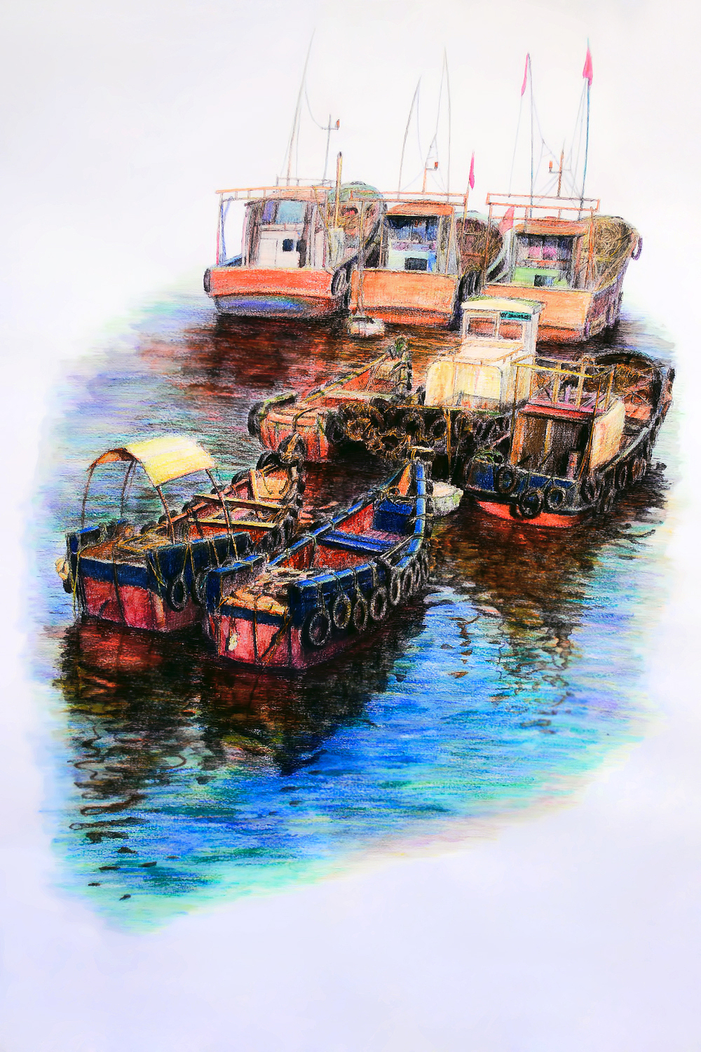 OY水溶彩铅钢笔画：石塘碧色（图ZMzk2NTM2MA==） - 绘画 - 站酷设计师欧阳鹏杰_OY原创素材 - 站酷ZCOOL