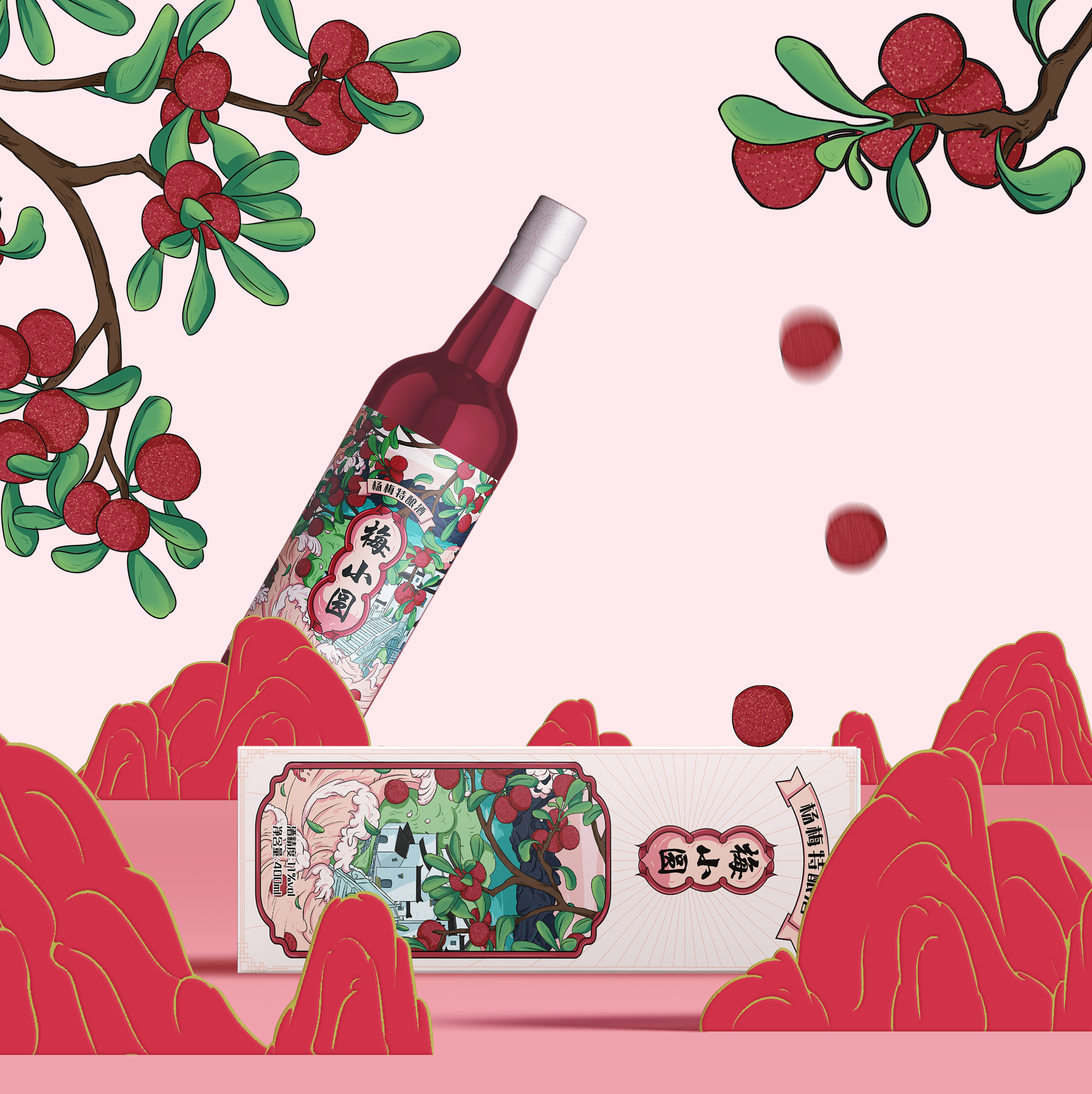 国潮包装杨梅酒包装设计