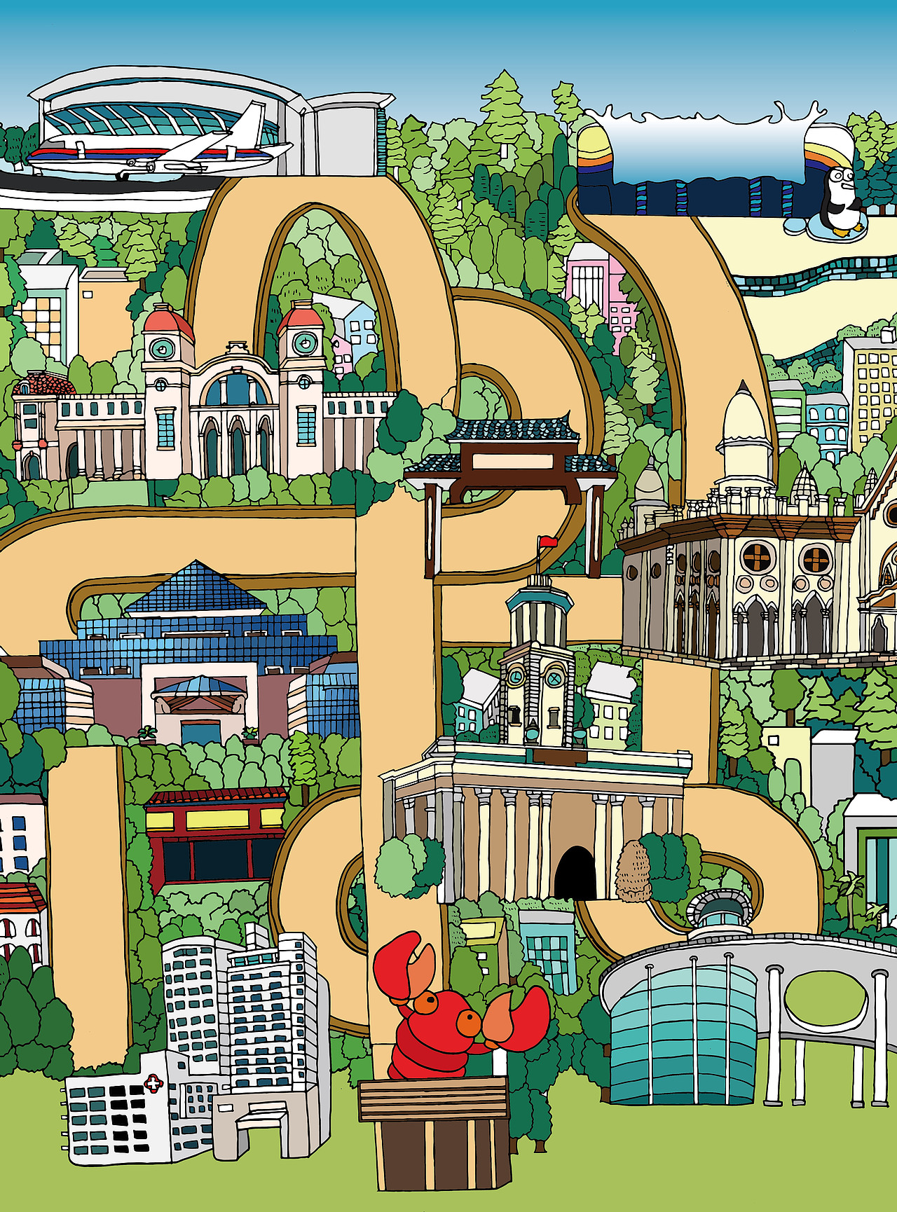 武汉手绘旅游地图