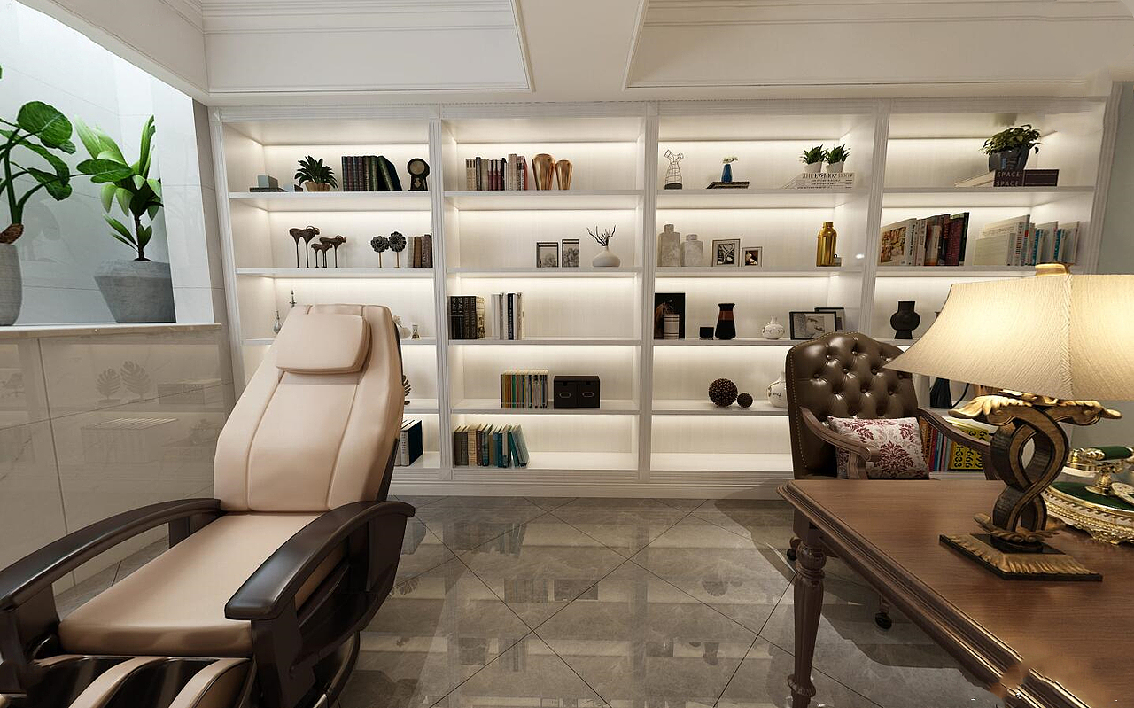 美式混搭风格书房装修设计