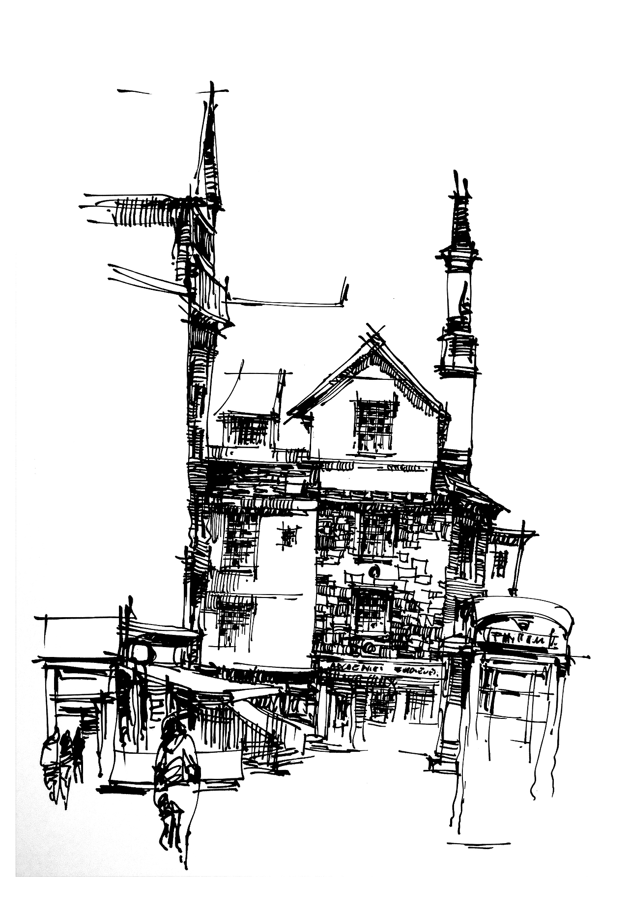 欧式街景钢笔速写