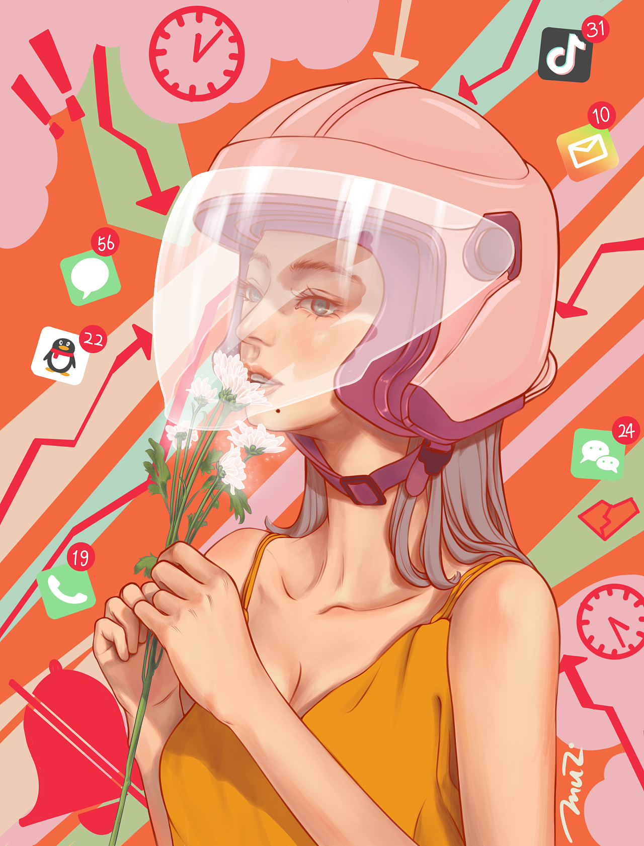 社恐女孩儿的保护罩|插画|创作习作|木子的幻想 - 原创作品 - 站酷