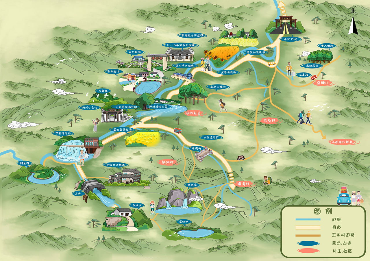 景区手绘地图不同风格参考