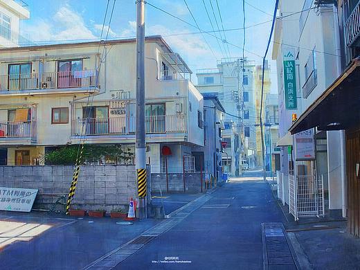 日系动画场景插画《白浜之晨光》