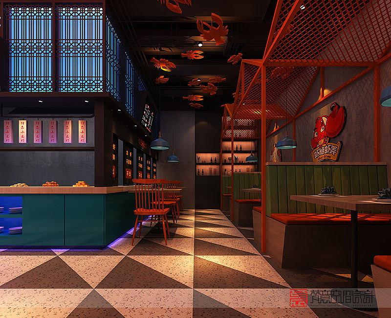 郑州主题餐厅设计,郑州主题餐厅装修设计,郑州小龙虾餐厅设计,郑州烧烤餐厅设计